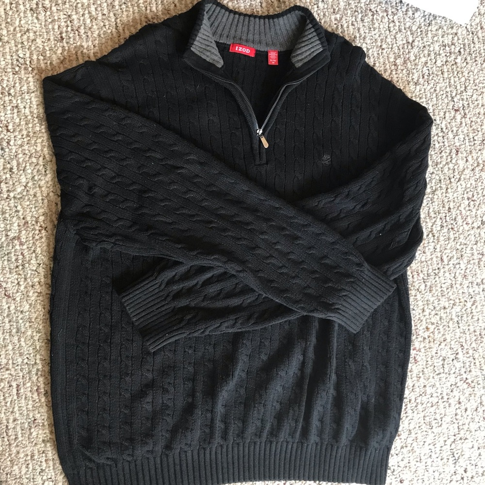 Izod Black Cable Knit 1/4 Zip Sweater Size XL #204